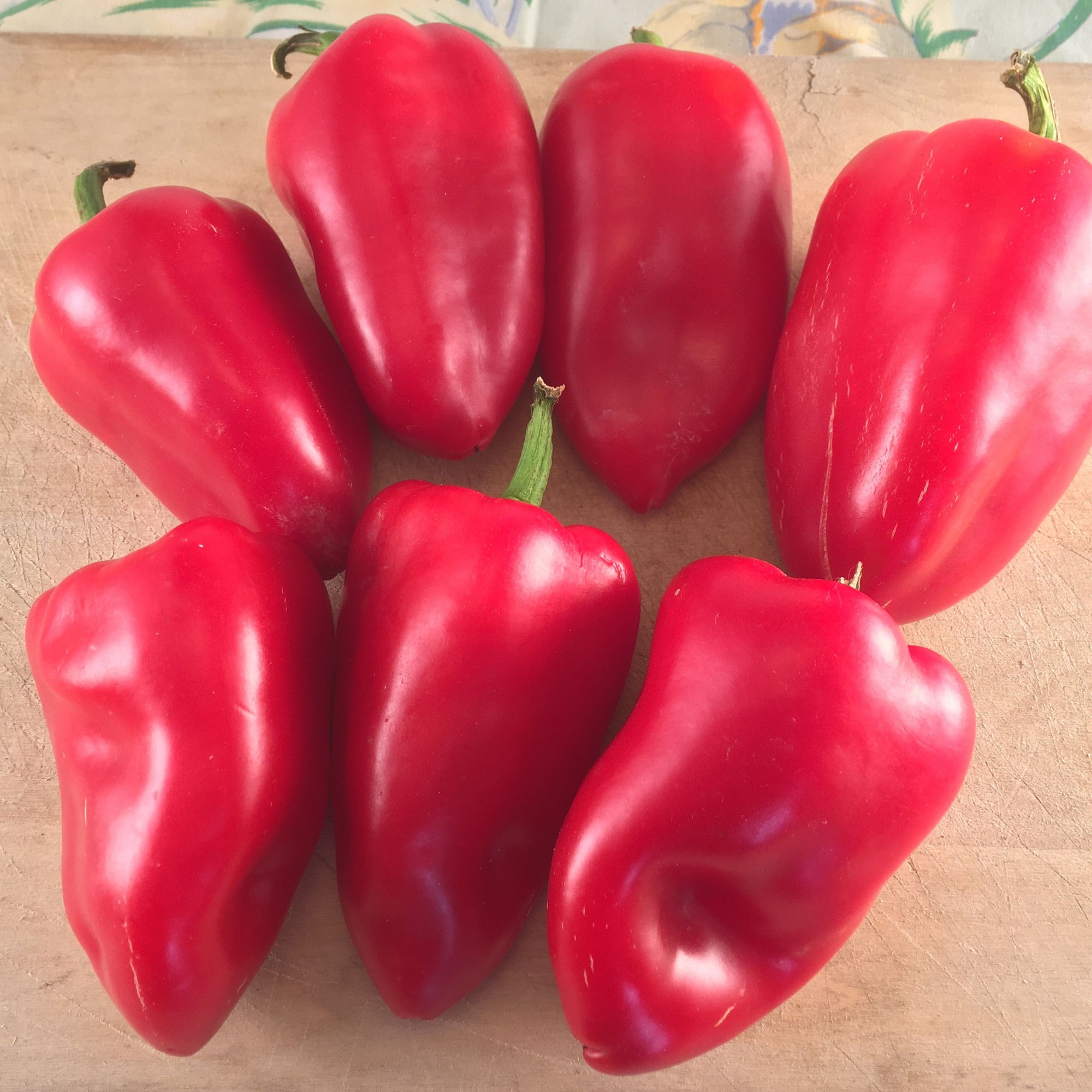 4'' de Poivron Rouge Poivrons rouges à lèvres sur une planche à découper en bois. (Marque : Tourne-Sol)